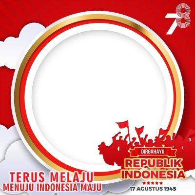 Dia da Independência da Indonésia 78 de 2023 com moldura redonda de ouro branco vermelho e heróis