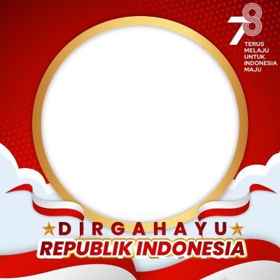 Dia da Independência da Indonésia 78º 2023 com moldura dourada redonda e bandeira inferior