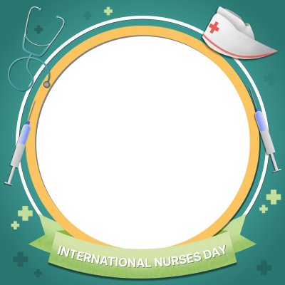 Feliz Dia Internacional das Enfermeiras com Touca de Enfermeira, Estetoscópio e Seringa