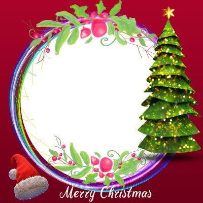 圣诞快乐，松树和圣诞老人的帽子