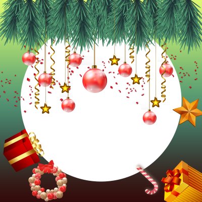 Buon Natale con albero di pino, caramelle e scatola regalo