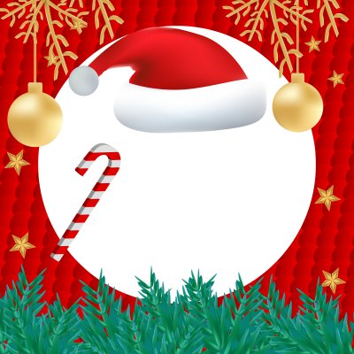 Merry Christmas with Santa Hat and Candy Cane