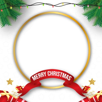 Merry Christmas with White Background Golden Frame