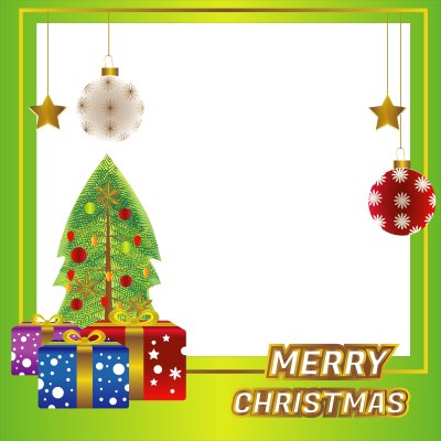 圣诞快乐有绿色背景、圣诞树和礼品盒