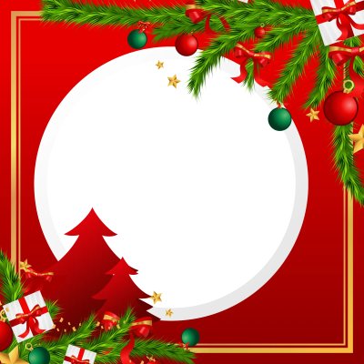 Merry Christmas and Happy New Year with Red Background Round White Frame