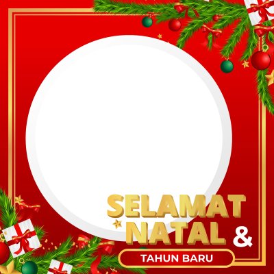 Merry Christmas and Happy New Year Indonesian with Red Background White Frame