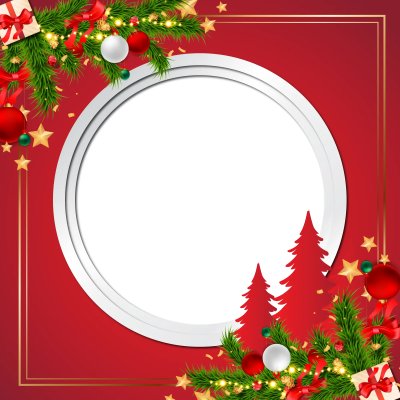 Merry Christmas and Happy New Year with Red Background Silver Frame