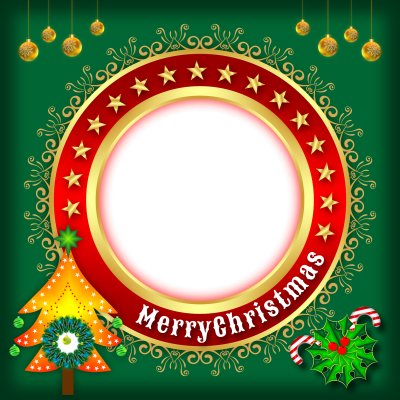 Merry Christmas and Happy New Year with Green Background Star Frame