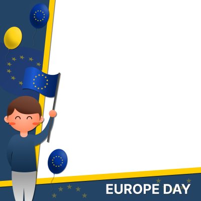 Twibbon Feliz Dia da Europa, 9 de maio, crianças segurando uma bandeira