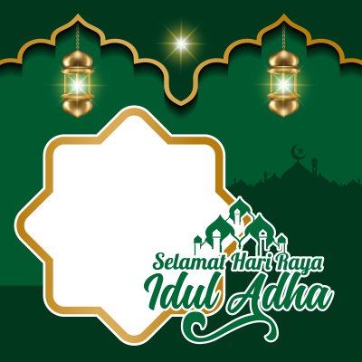 Twibbon feliz Eid al-Adha com duas lanternas
