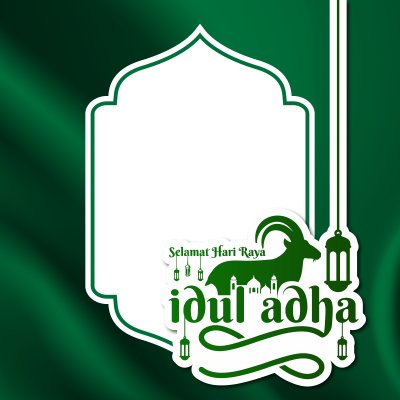 Twibbon Happy Eid al-Adha fundo verde escuro e cabras
