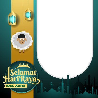 Twibbon Happy Eid al-Adha with Mosque and Sheep Background