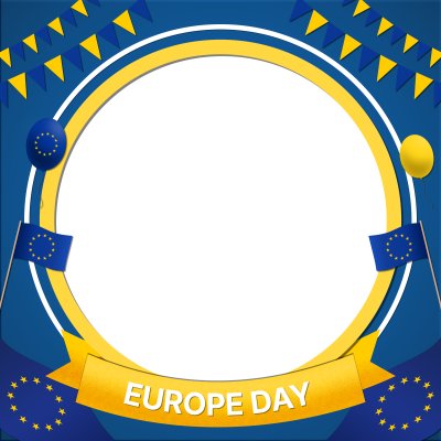 Twibbon Feliz Dia da Europa, 9 de maio, com bandeira e balão