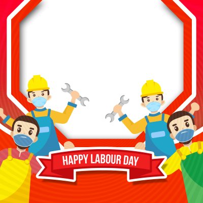 Capacete Twibbon Happy Labor Day e máscara de fundo vermelho