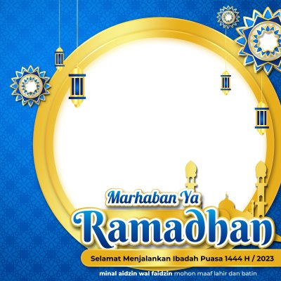 Marhaban Ya Ramadhan 1444 H / 2023 Fundal albastru cu lanternă de aur