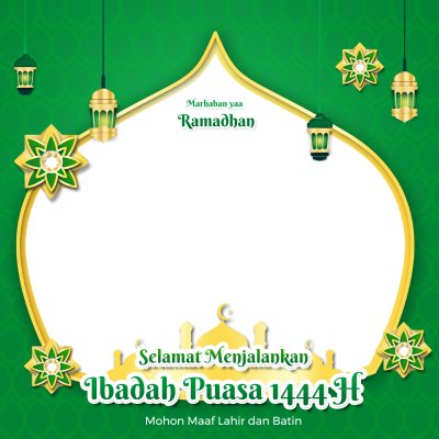 Marhaban Ya Ramadhan 1444H Fundal verde cu cadru Moschee