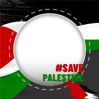 Save Palestine Round Dashed Frame and Flag